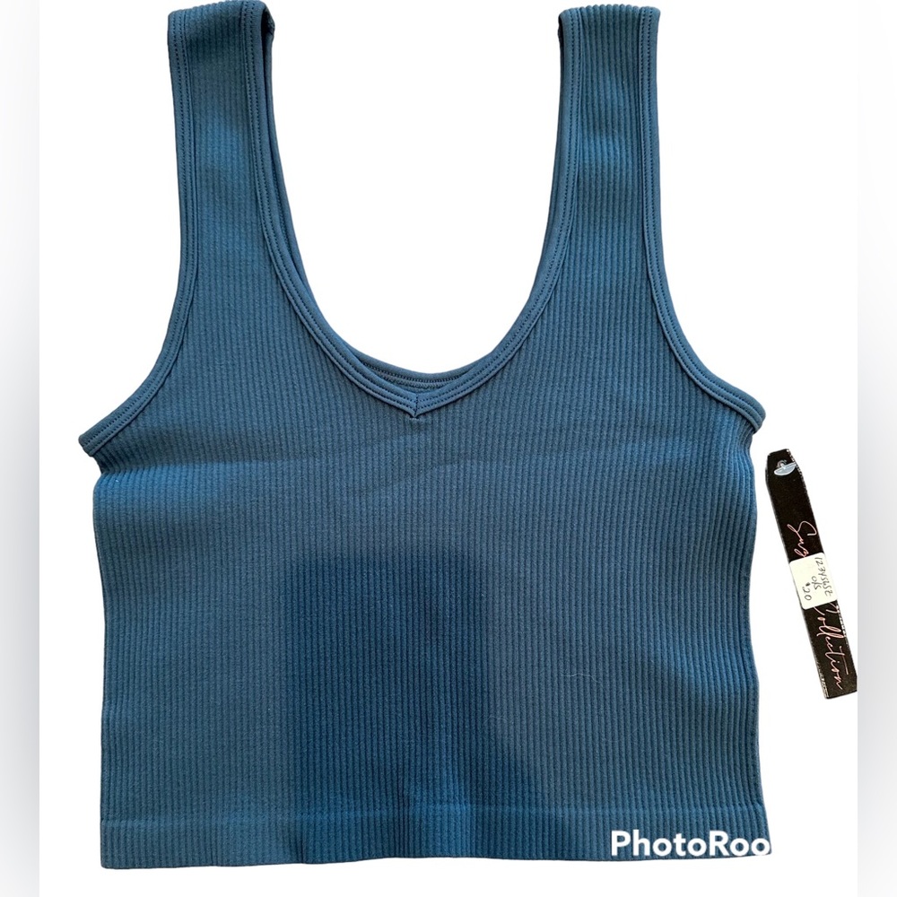 Ribbed Cropped Top- Blue